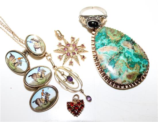 Jewellery - cufflinks, 4 pendants and a ring